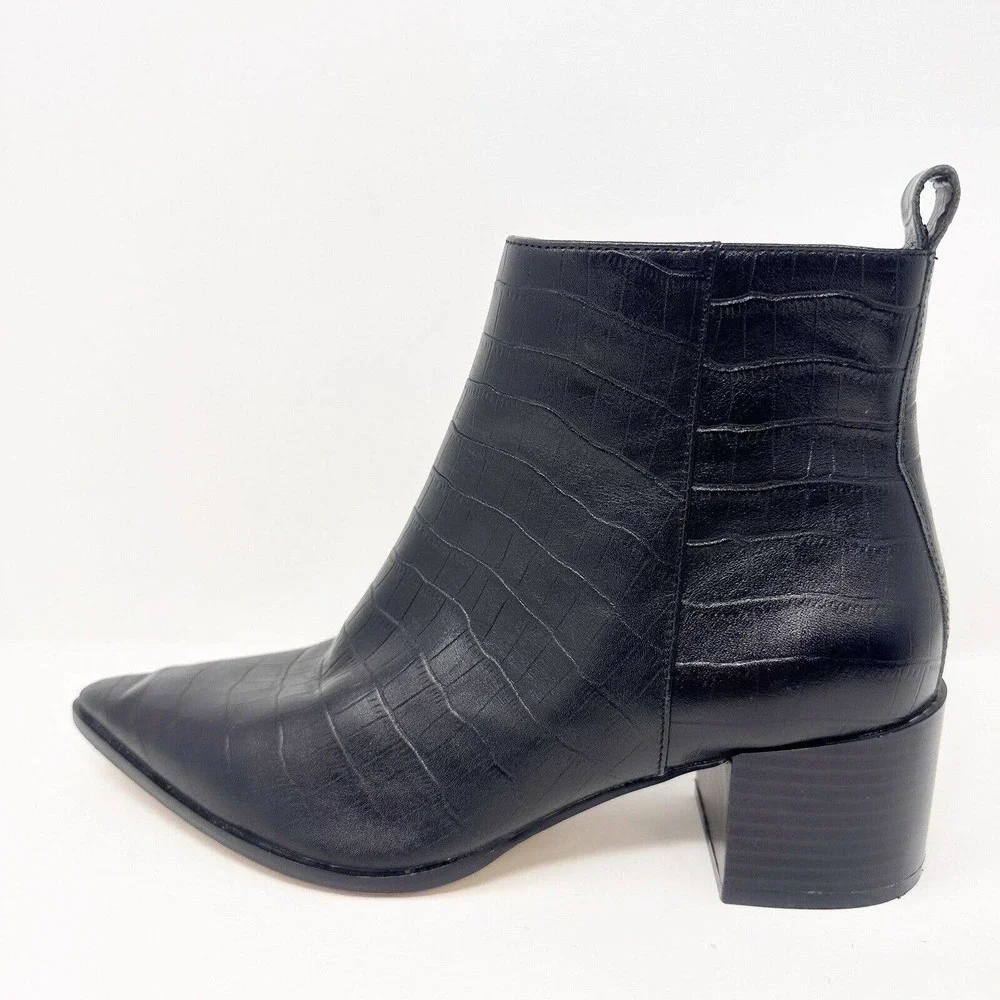 Saks Fifth Avenue Ankle Bootie Sz 7.5M Emerson Croc-embossed Leather Block Heel